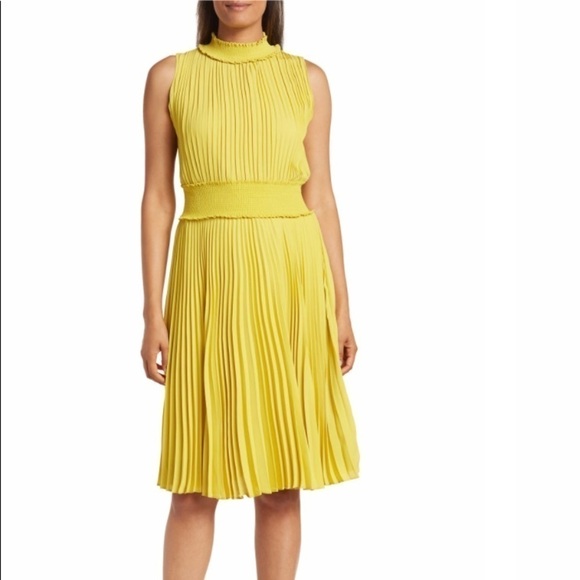 NANETTE LEPORE NWT Solid Pleated Smocked Sleeveless Midi Dress Size 2 - Picture 1 of 16
